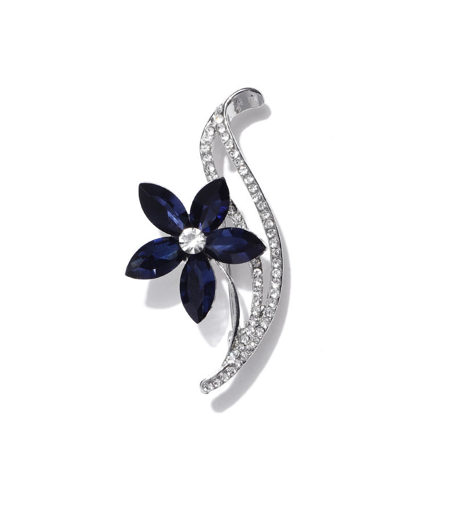 YouBella Stylish Floral Shape Jewellery Silver Plated Brooches for Women (Blue) (YB_Brooch_91)